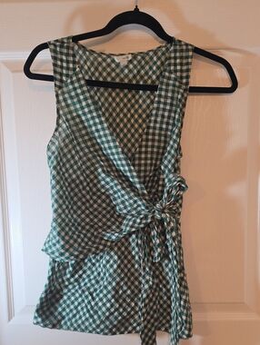 Odille Green Gingham Wrap Tank Top